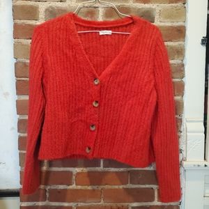 Cropped red cardigan